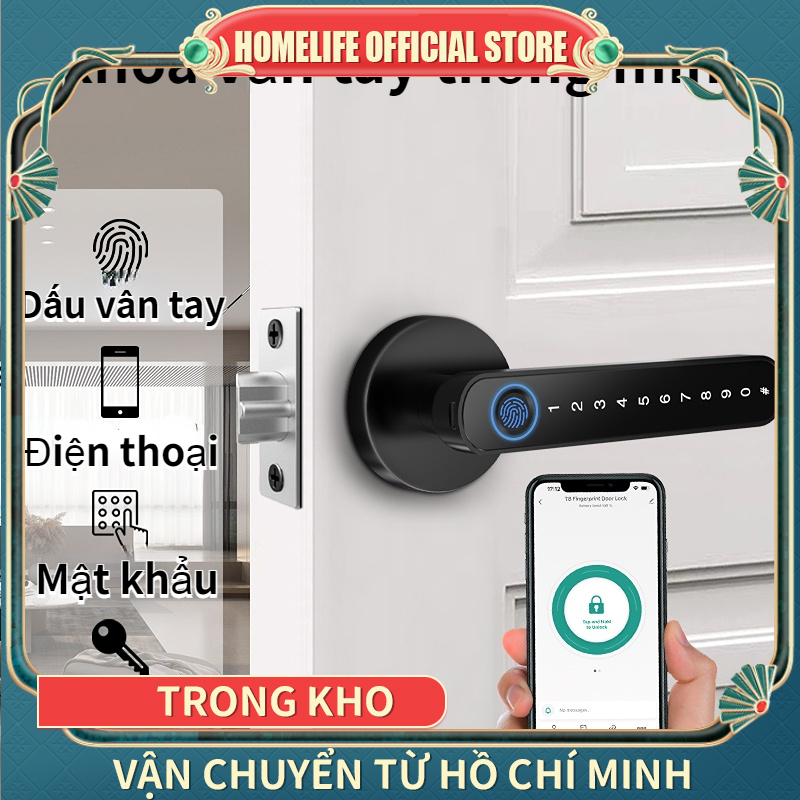 Tay cầm khóa cửa vân tay kỹ thuật số Phòng mở khóa thông minh điện tử Văn phòng Tuya Khóa vân tay cửa gỗ phòng ngủ