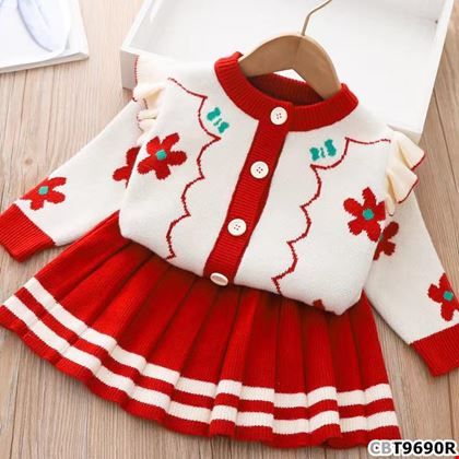 Sét váy len họa tiết Bông hoa xinh xắn cho bé gái