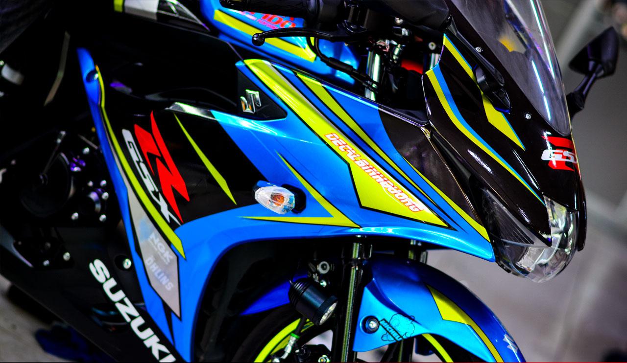 Tem trùm xe máy Suzuki GSX R150 Xanh vàng - tem xe máy Suzuki GSX R150 thiết kế theo yêu cầu - Tem xe máy Suzuki GSX R150 rẻ đẹp và chất