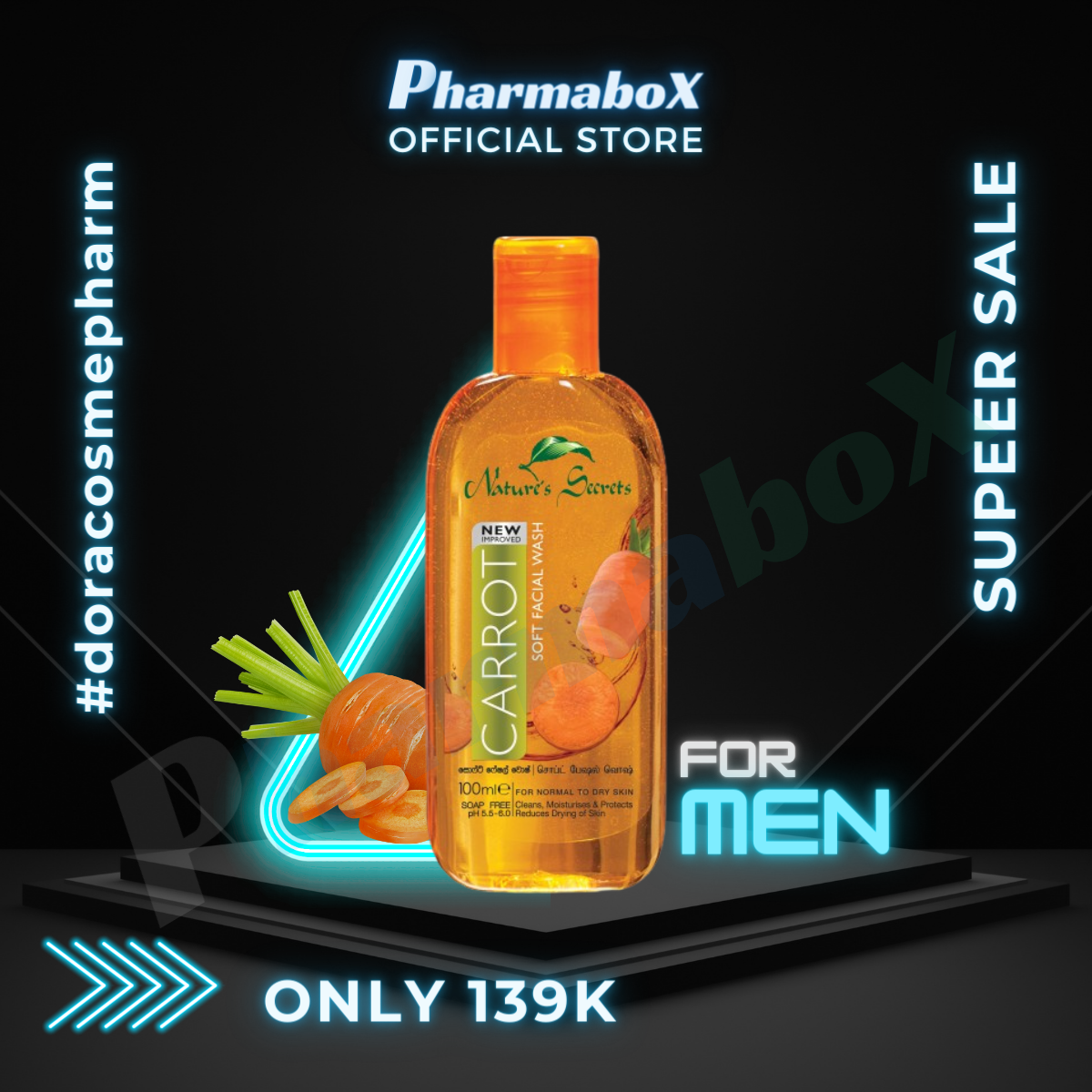 [HCM]Sữa rửa mặt nam dưỡng ẩm trắng da Carrot Extract Facial Cleansing Gel 100ml