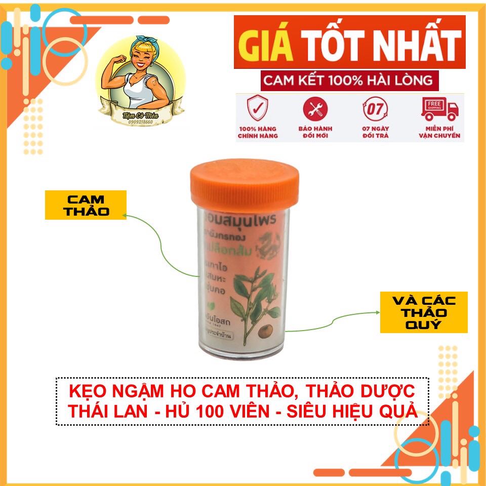 Kẹo Ngậm Ho CAM THẢO, THẢO DƯỢC Thái Lan - Hủ 100 Viên - Siêu Hiệu Quả