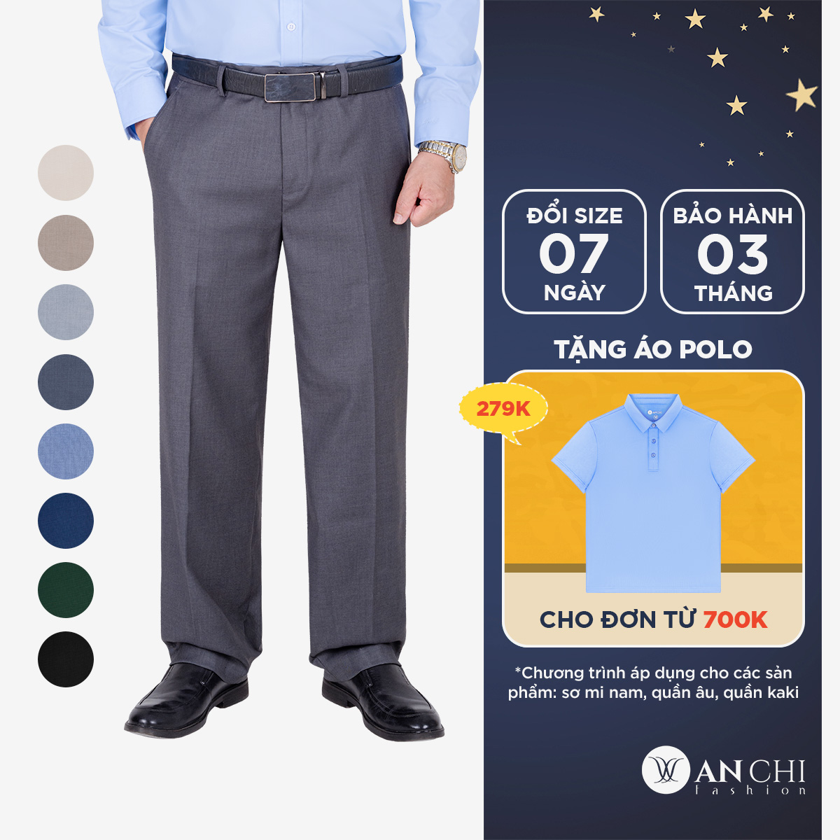 Quần âu nam không ly vải tuytsi cao cấp 2024 dành cho trung niên ANCHI - QA0-TUYTSI