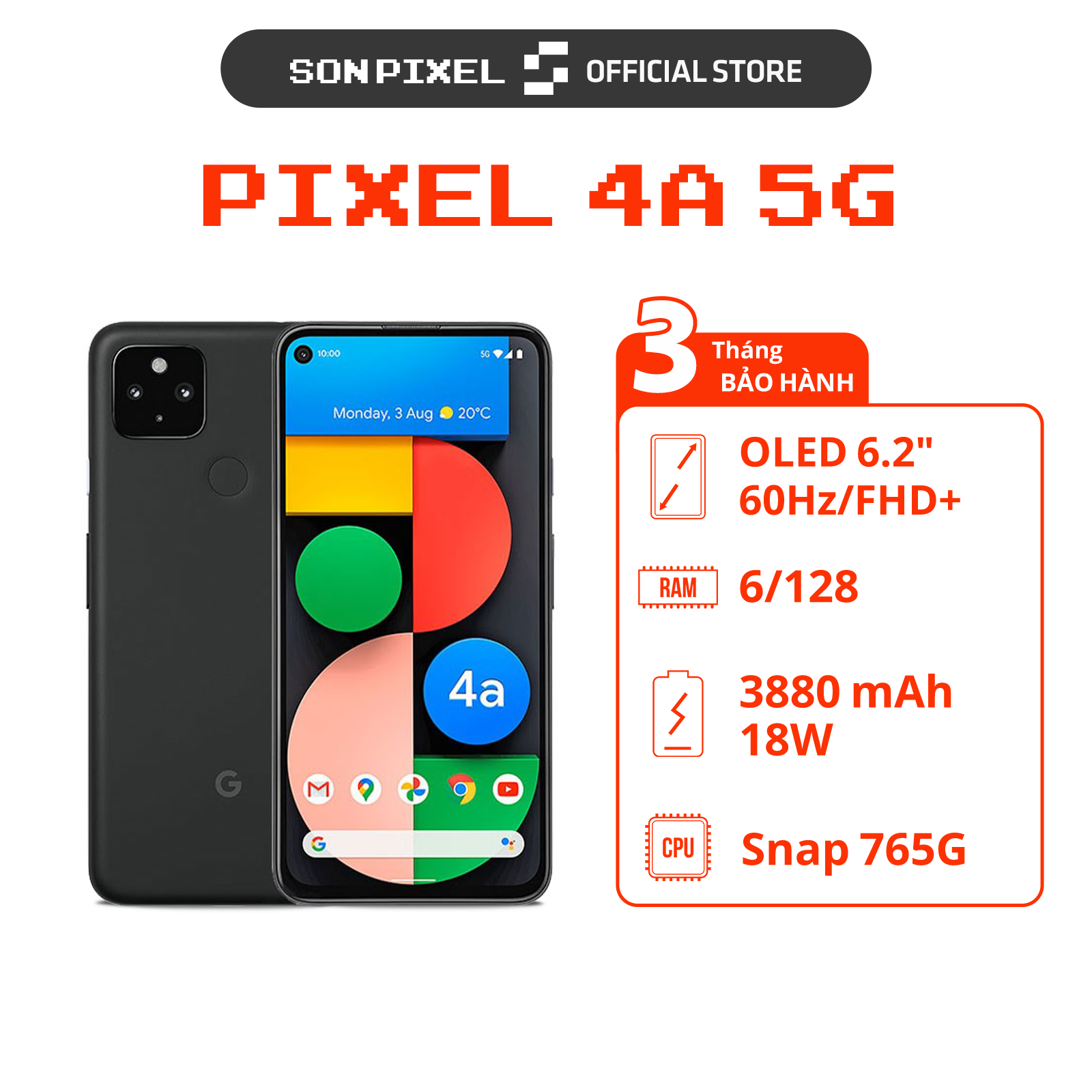 Google Pixel 4a5g Điện Thoại GG Chip Snapdragon 765G Ram 6G/128GB. Chơi Game Tốt Quốc Tế, Cũ Giá Rẻ, Sonpixel.