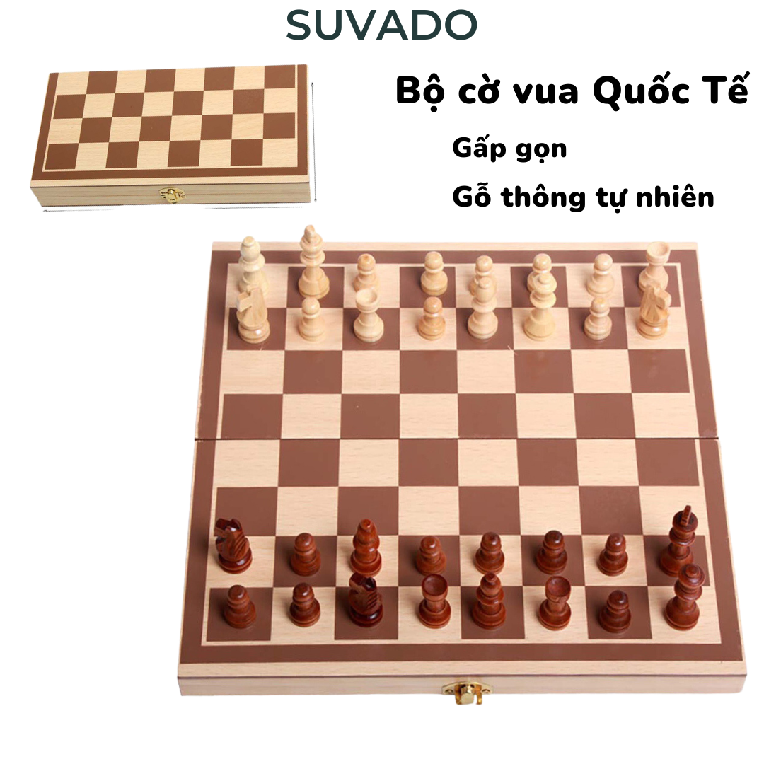 Bộ cờ vua quốc tế gỗ thông tự nhiên size 30*30cm bàn cờ vua gập gọn đồ chơi phát triển tư duy thông minh cv30 suvado