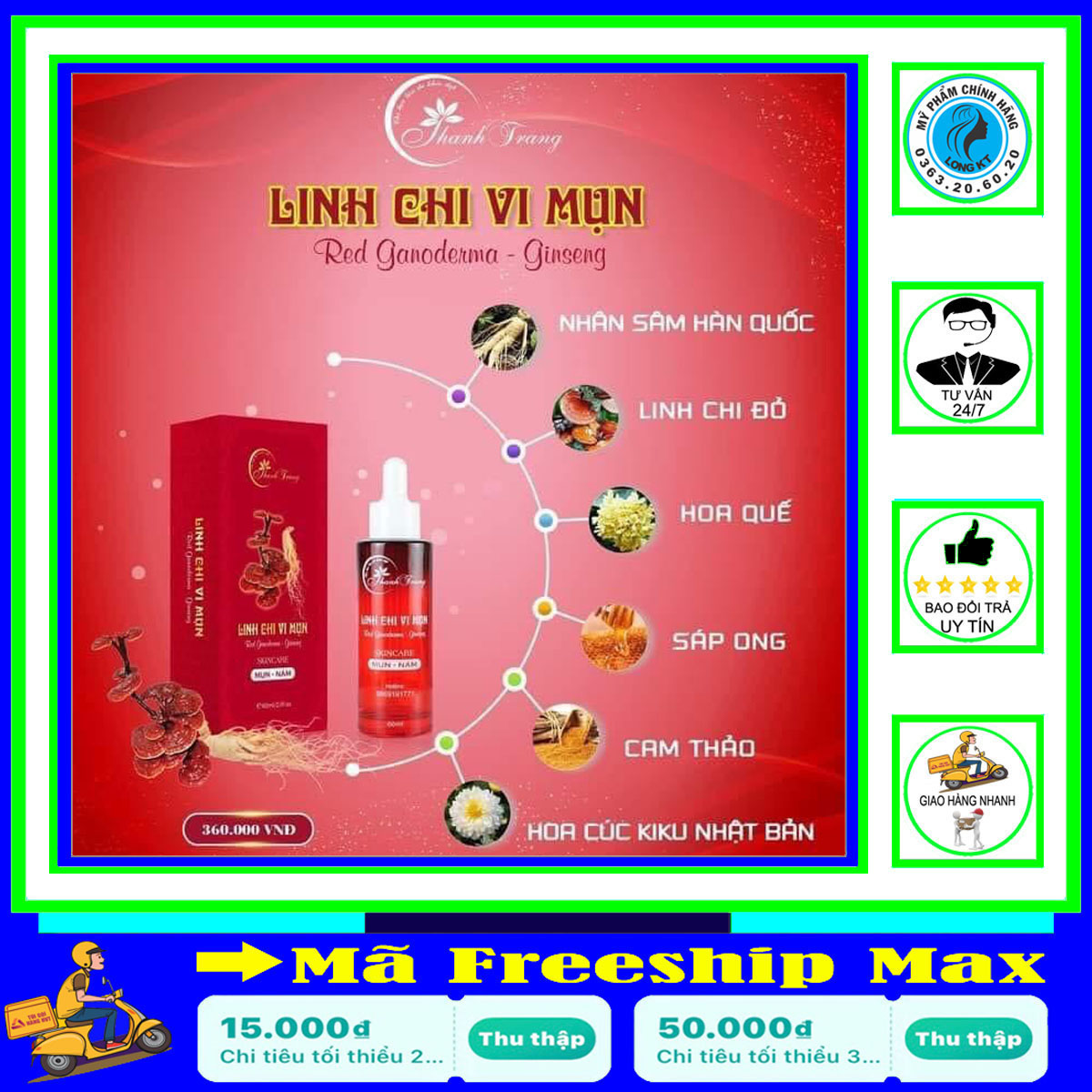 [Hàng công ty ]Tặng bột rửa mặt 50gr -Serum Đông Y Trừ Mụn Nám Tàn Nhang Thanh Trang 60ml