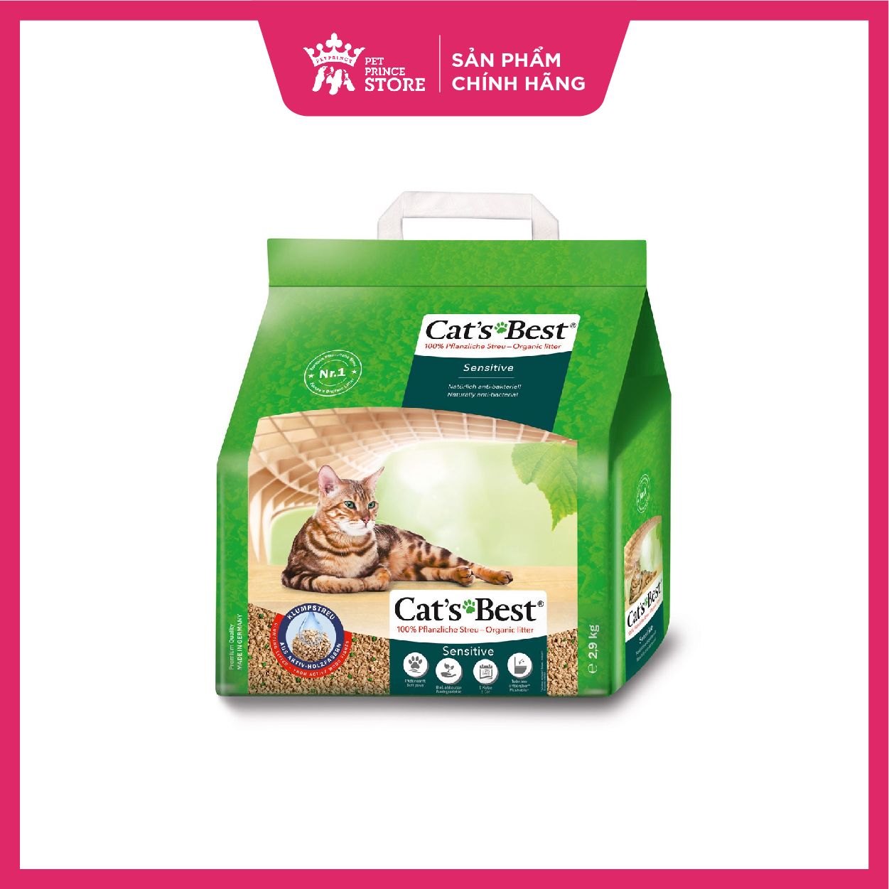 Cát gỗ vệ sinh hữu cơ Cat's Best Sensitive | Siêu thấm hút, kháng khuẩn | Vón cục | Xả được trong toilet