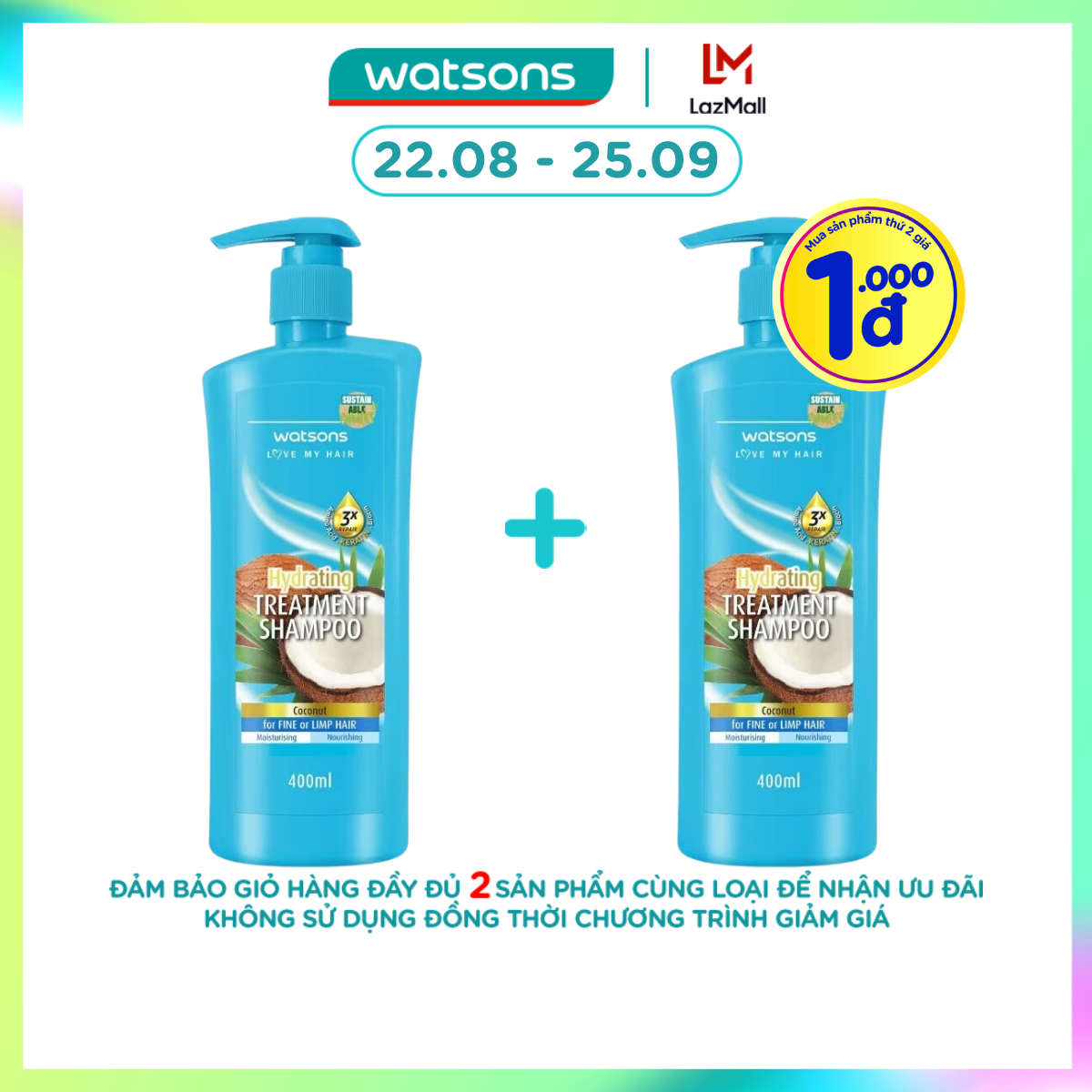 [1000đ SẢN PHẨM THỨ 2] Dầu Gội Watsons Dưỡng Ẩm Hương Dừa 400ml