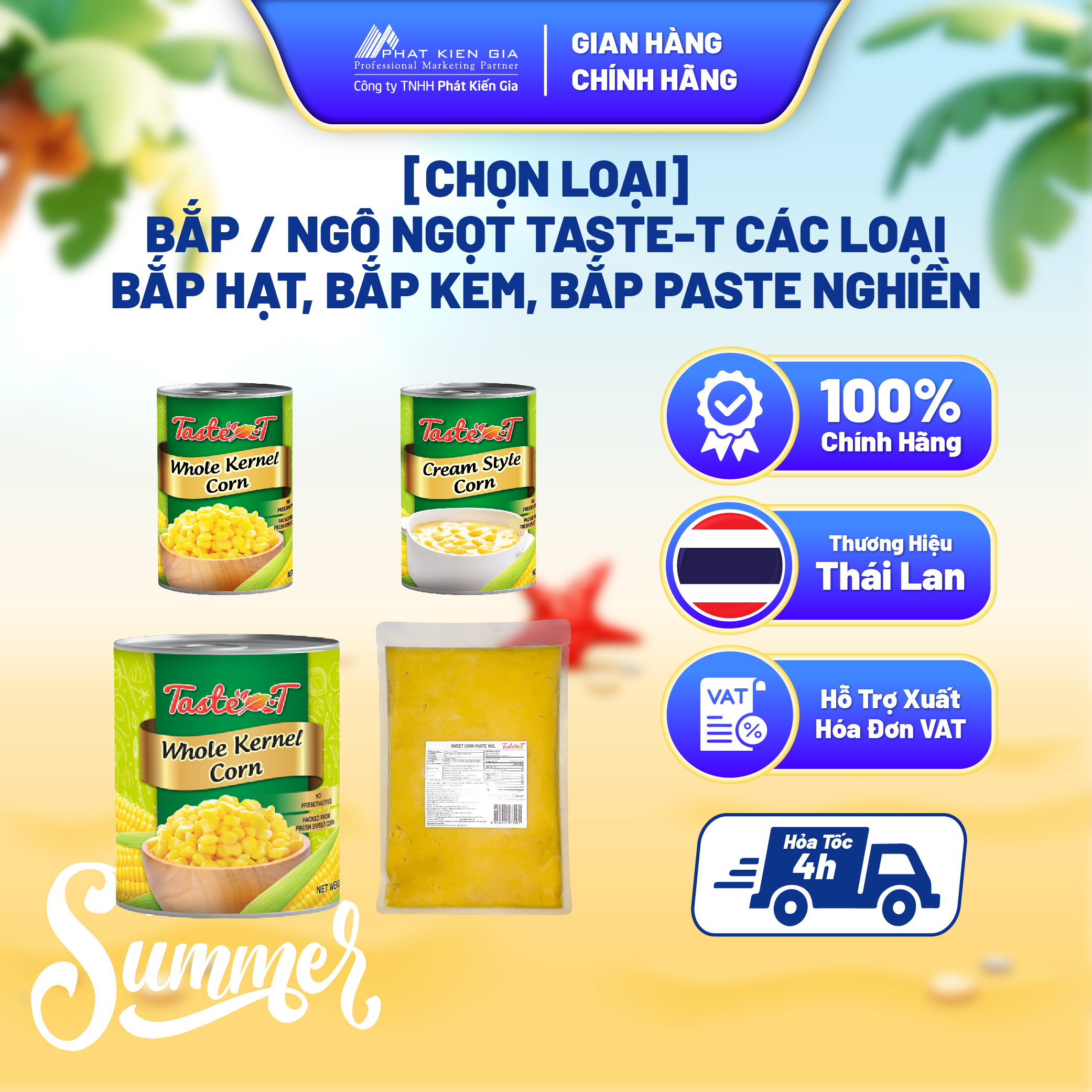 [CHỌN LOẠI] Bắp / Ngô Ngọt Taste-T các loại Bắp Hạt, Bắp Kem, Bắp Paste Nghiền - Nhập Khẩu Thái Lan