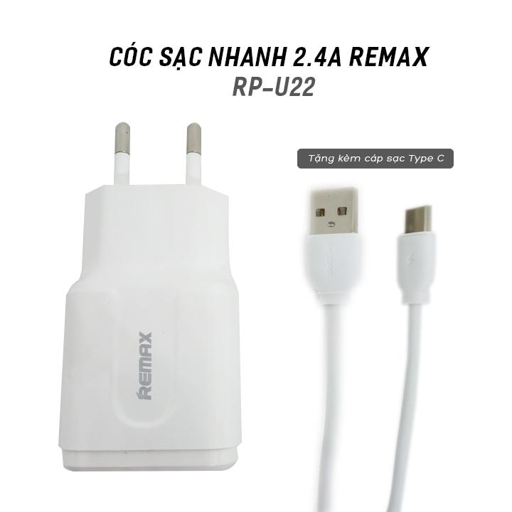 Cóc sạc nhanh remax rp-u22 2.4a tặng kèm cáp sạc type c