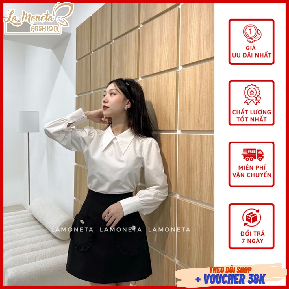 Chân váy ngắn dáng A vải texmì 2 màu đen be cao cấp by La Moneta | LNT14