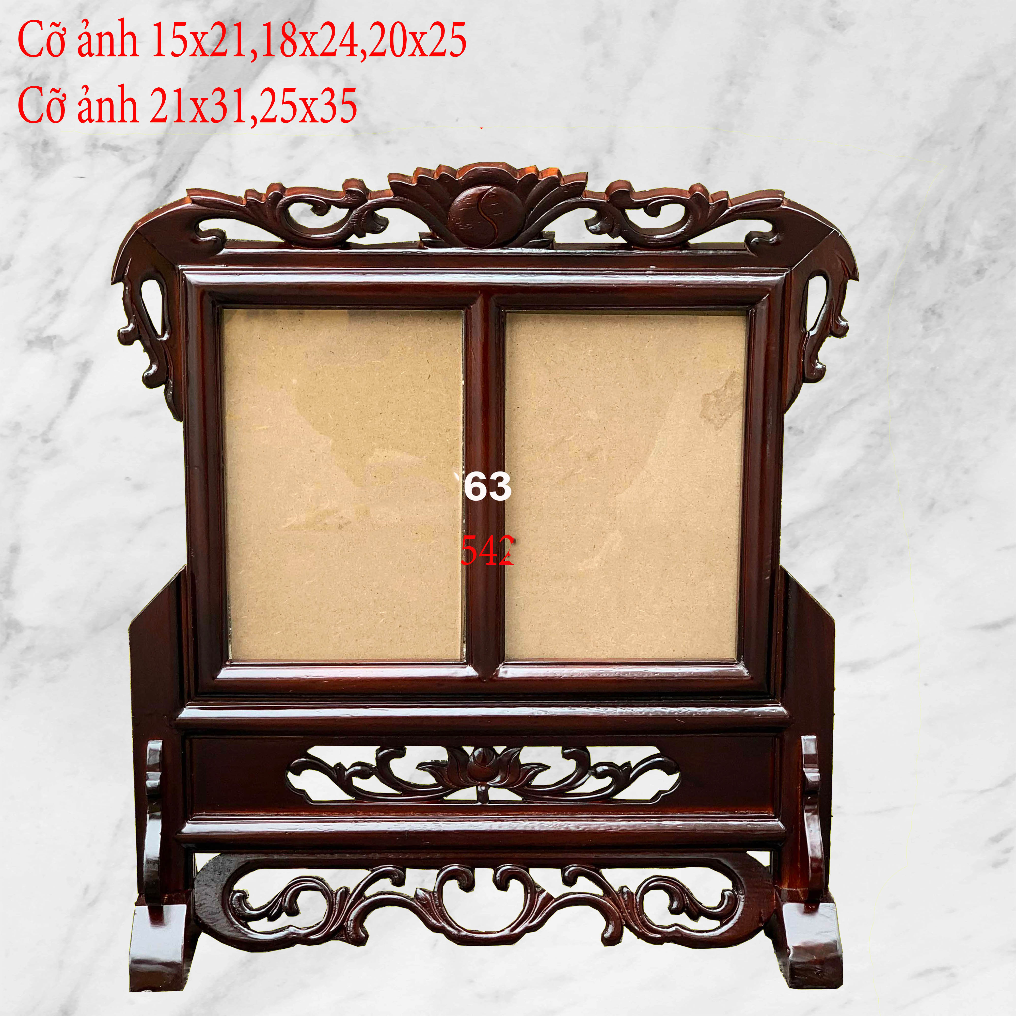 Khung ảnh bàn thờ gia tiên loại đôi 2 hình giả cổ thờ gỗ hương