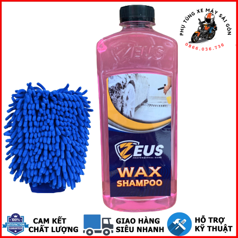 Xà bông rửa xe Zeus Wax Shampoo 1 Lít và bao tay rửa xe 2 mặt