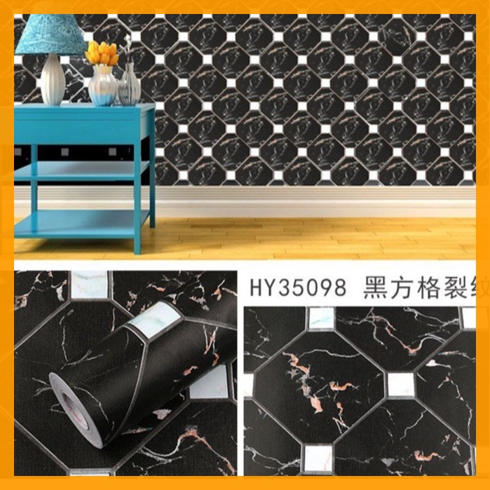 10m giấy dán tường sẵn keo giả vân đá caro đen 5397, sản phẩm decal trang trí phòng.