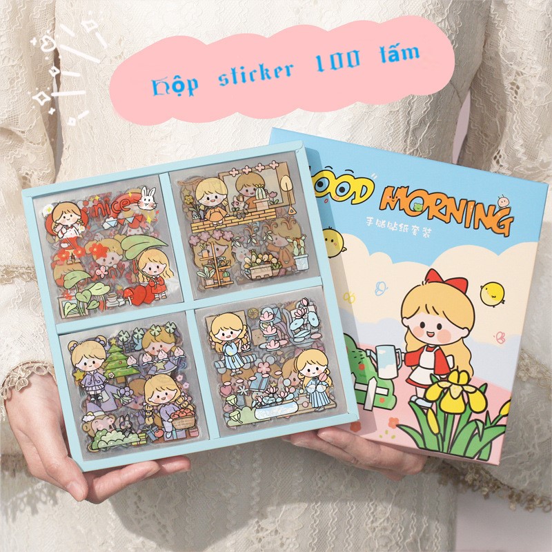 Sticker Cute Dễ Thương Anime Đáng Yêu Dán Sổ Tay Mũ Bảo Hiểm Trang Trí Bàn Học Shop Có Bán Hộp 100 Tấm ST1