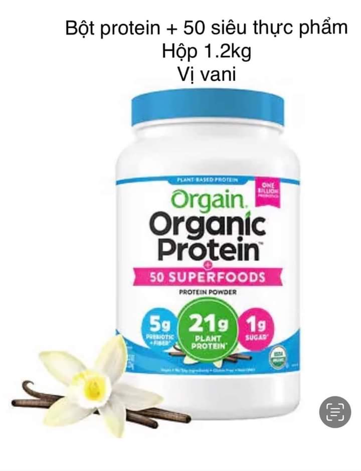 Bột đạm thuần chay hữu cơ Orgain Organic Protein Superfoods hương vani 1242g