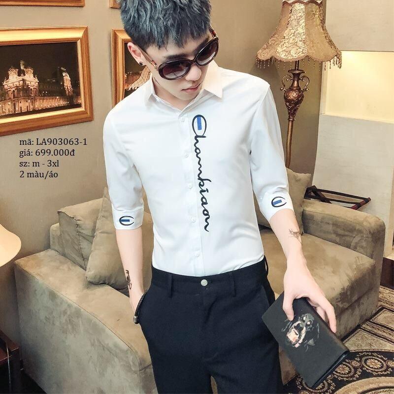 Áo sơ mi nam hàn quốc phối viền chữ trước ngực mạnh mẽ cá tính cho các bạn trẻ Q333