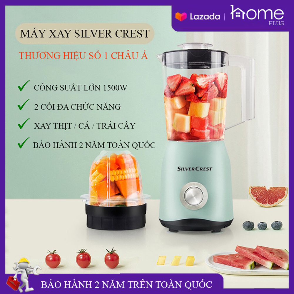 Máy xay sinh tố 2 cối đa năng công suất 1500W, xay thịt cá, xay hoa quả tiện dụng. Máy xay công nghiệp công suất lớn Silver Crest. Bảo hành 2 năm, 7 ngày lỗi đổi mới.