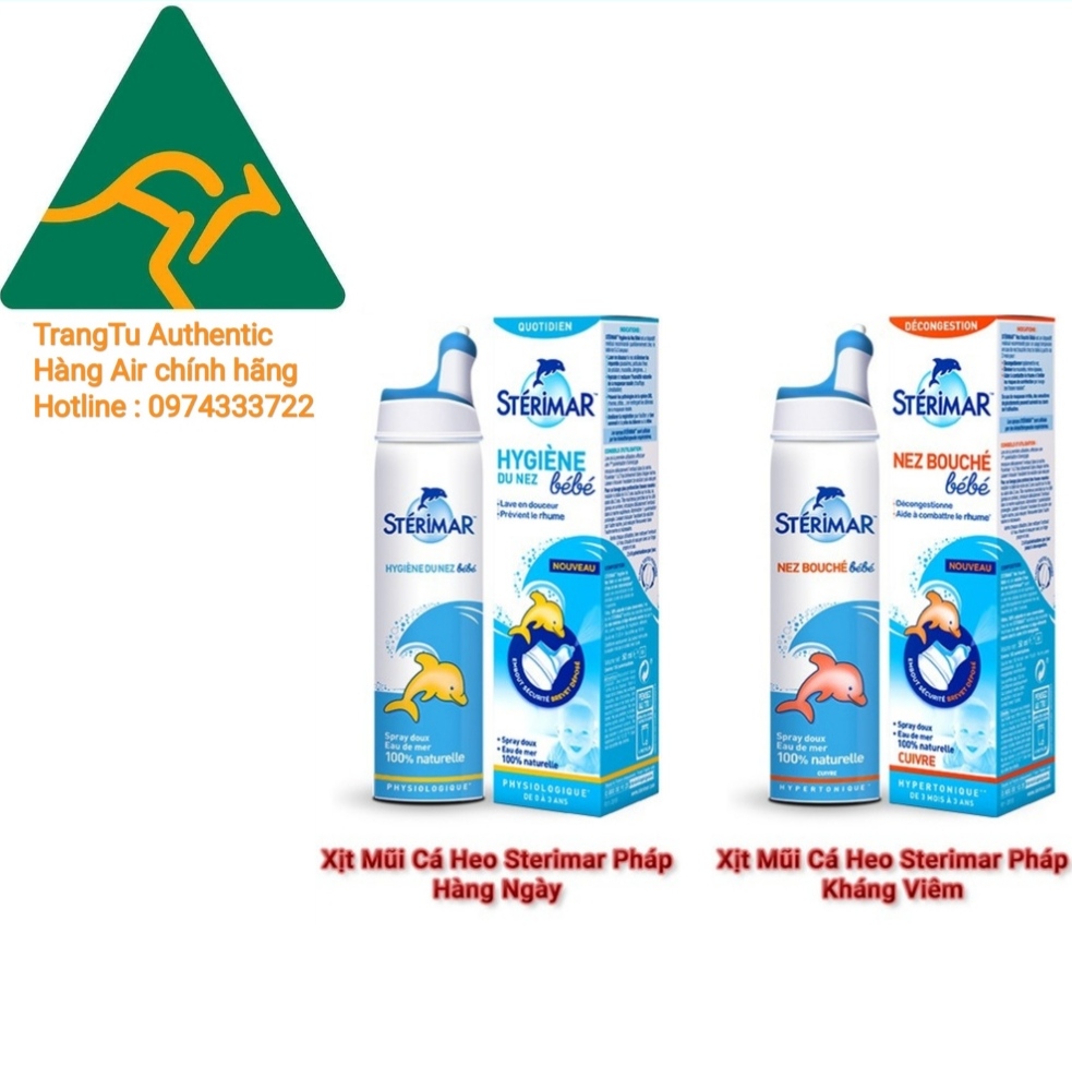 Xịt muối biển cá heo vàng và cá heo cam Sterimar Pháp vệ sinh mũi cho bé 0-3 tuổi
