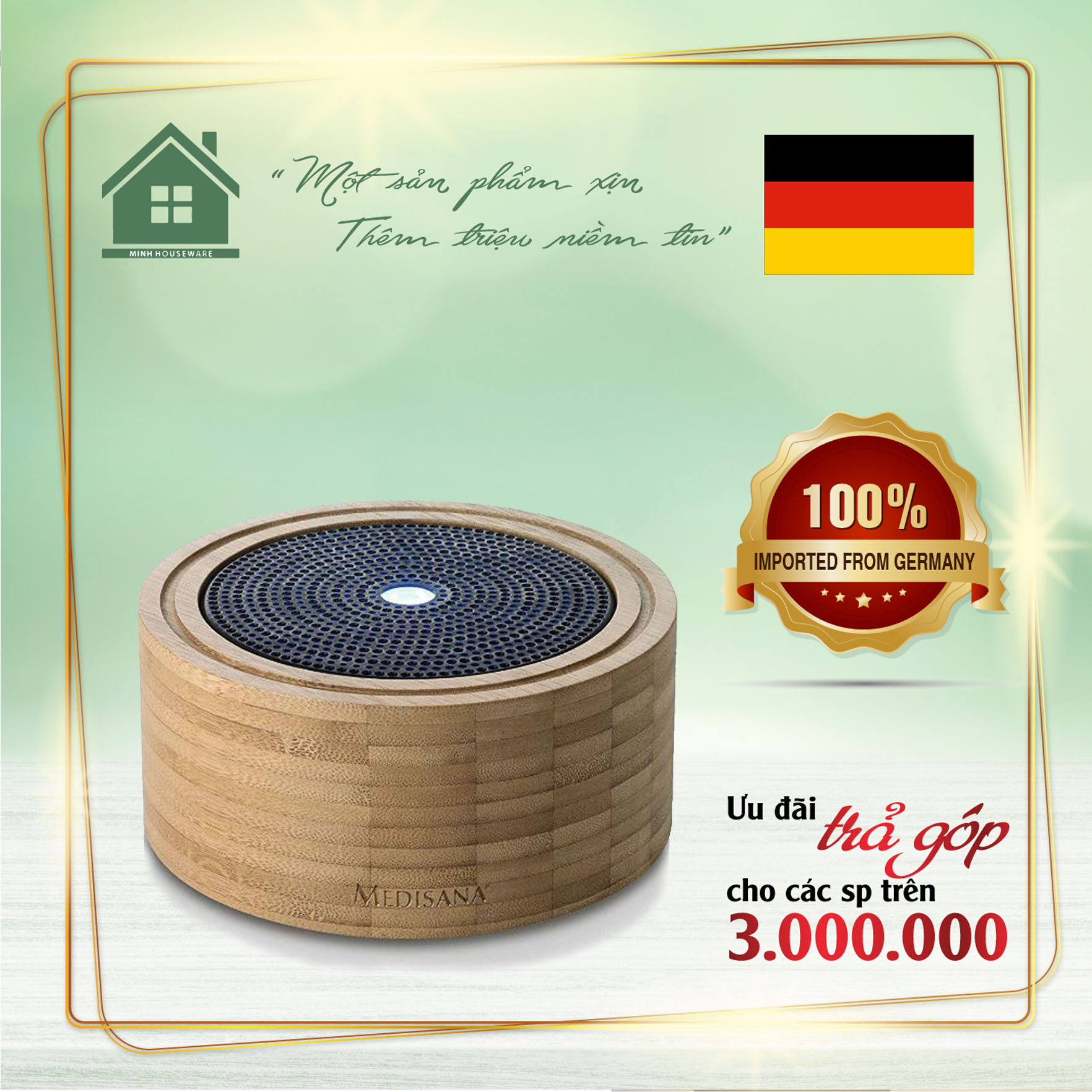 Máy khuếch tán tinh dầu medisana ad625 60083 nhập khẩu đức - minh housewares với vỏ gỗ sang trọng, chuyển màu đèn ngủ, tạo hạt sương siêu nhỏ mùi hương nhẹ nhàng tinh tế, ngăn chứa 100ml bảo hành 6 tháng, 1 đổi 1 trong 7 ngày nếu lỗi nsx