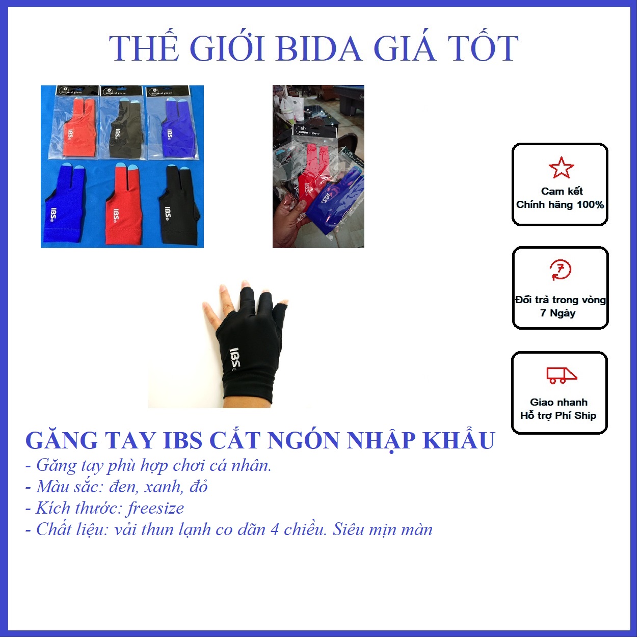Găng tay bida ibs cắt ngón - chất vải mịn siêu đẹp