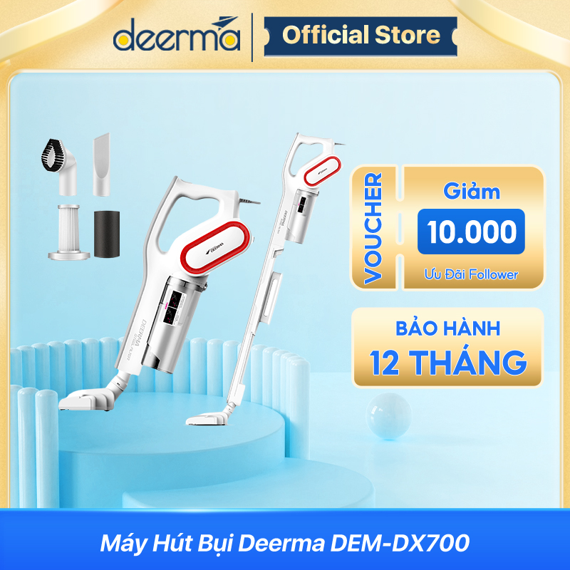 Máy hút bụi cầm tay Deerma DX700 kèm 3 đầu hút đa năng, lực hút lốc xoáy 15000Pa - Bảo hành 12 tháng