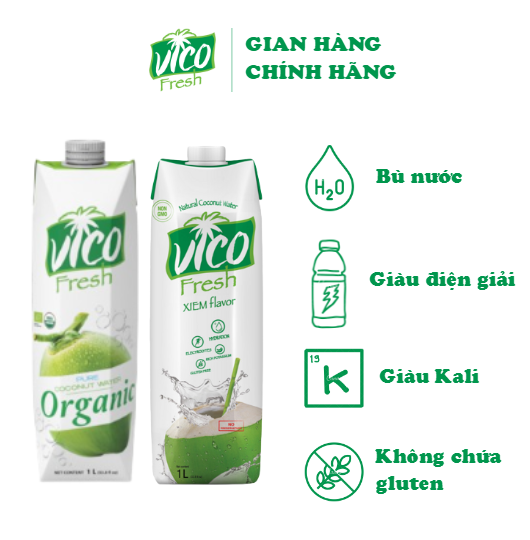 Combo 2 Hộp Nước Dừa Vico Fresh 1L (1 Xiêm, 1 Organic) - Ngon Ngọt Từ Thiên Nhiên