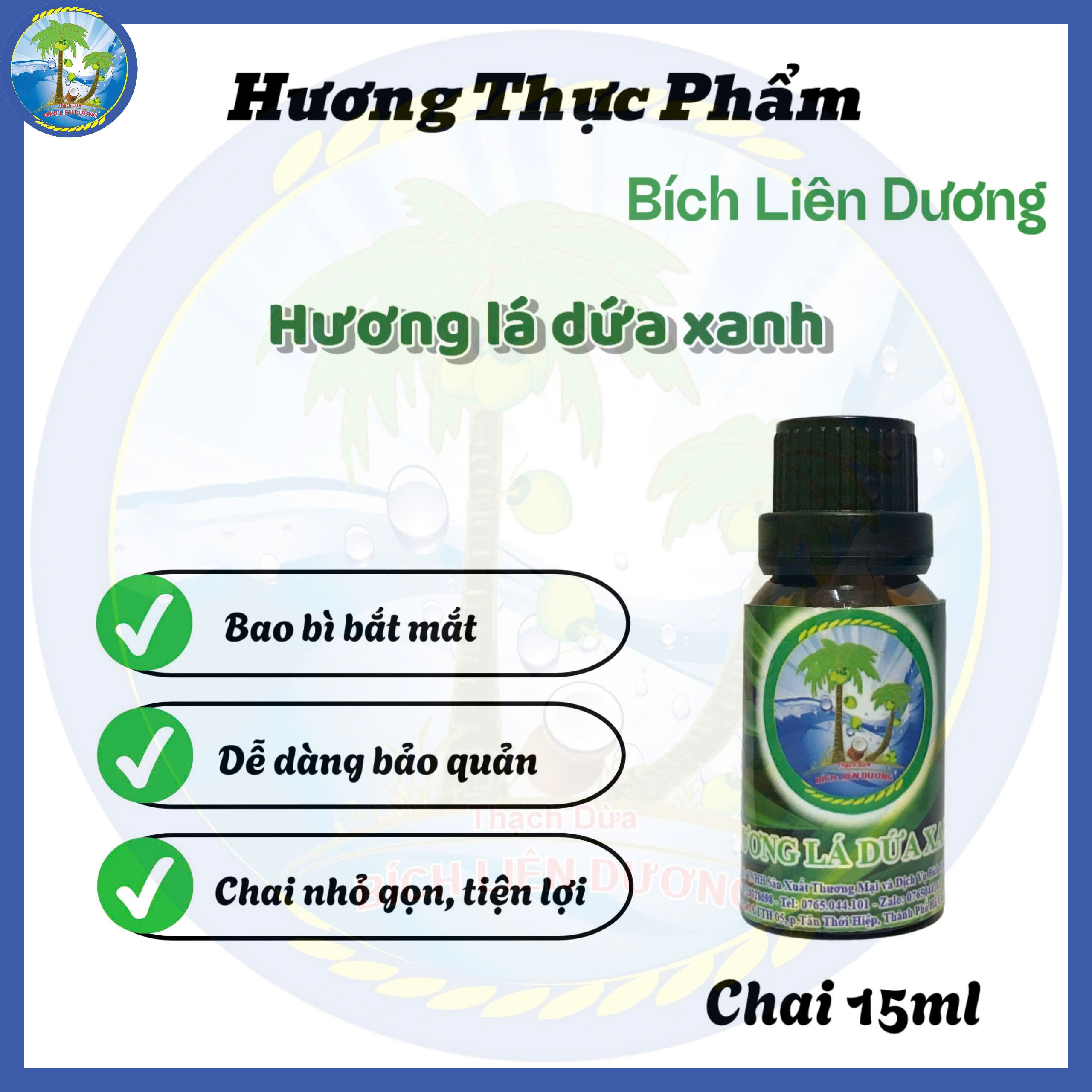 [Chai 15ml] Hương lá dứa xanh_Hương thực phẩm Bích Liên Dương