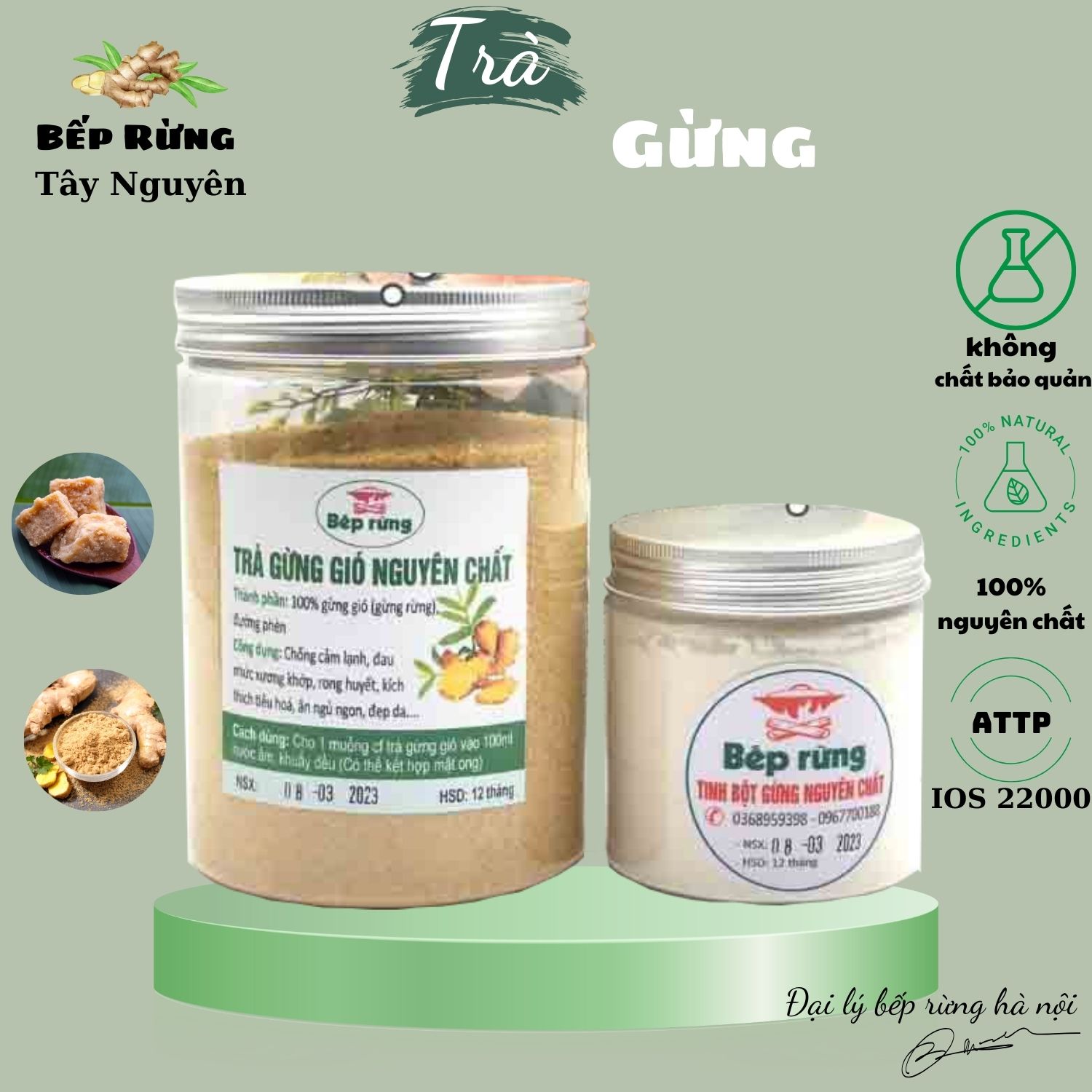 Combo hũ 500gram trà gừng gió 100gram tinh bột gừng gios thiên nhiên tiệm trà thiên nhiên