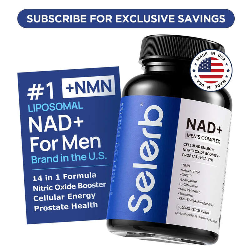 Thực phẩm bổ sung Selerb NAD+ dành cho nam giới, phức hợp Liposomal NMN với Trans-Resveratrol, CoQ10, Maca, Ashwagandha hỗ trợ tái tạo tế bào, năng lượng và hiệu suất - 60 viên nang - Vitamin chăm sóc sức khỏe - LONSDALE SHOP