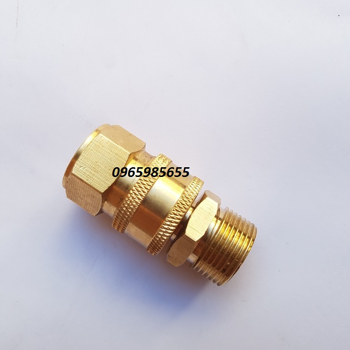 Bộ khớp nối nhanh đầu ra dùng cho máy rửa xe công nghiệp đầu ren 22mm cốt 3/8inch - nguyên bộ đồng - BKNN3/8