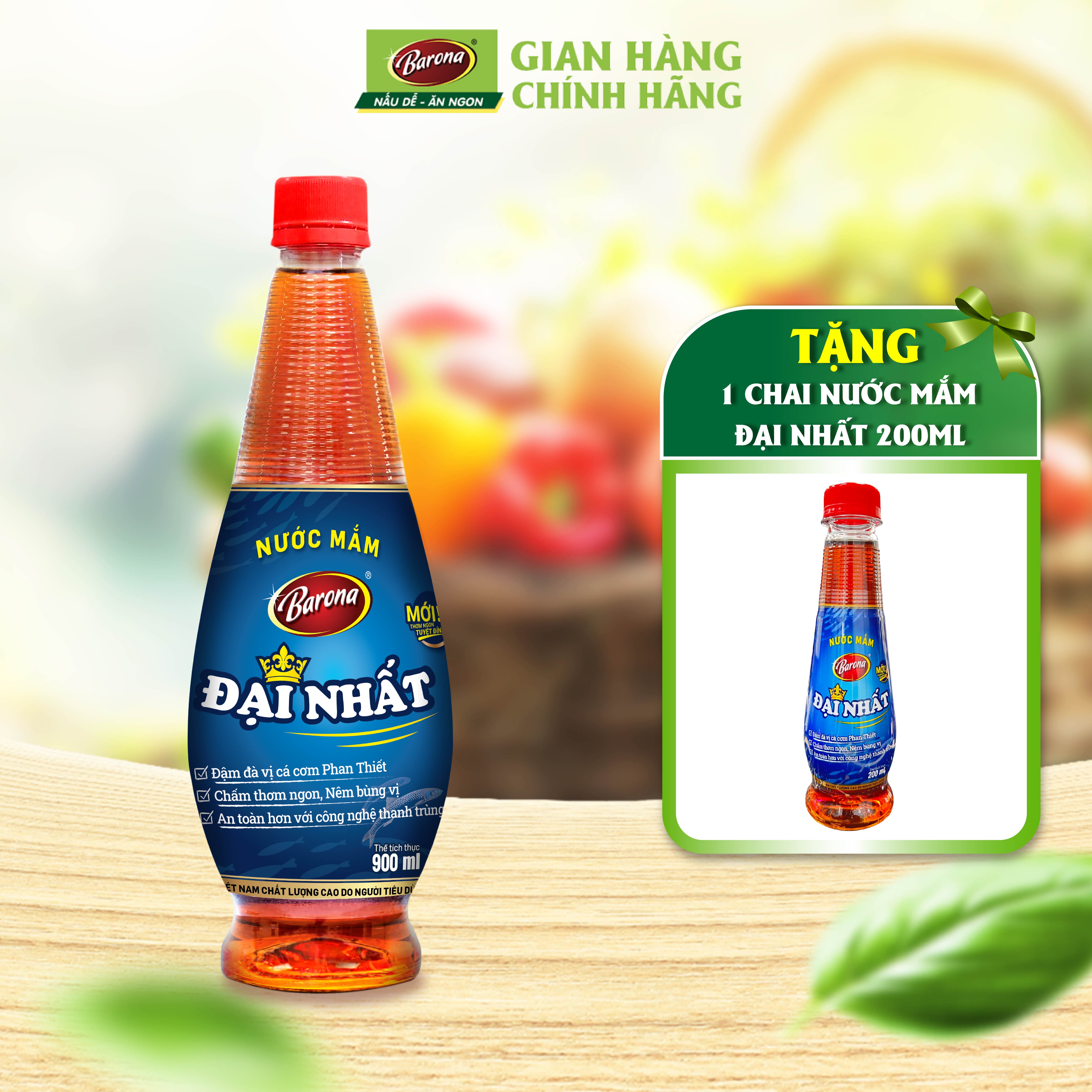 Nước Mắm Barona Đại Nhất 12 Độ Đạm - 900ml [Tặng 1 Chai Nước Mắm Đại Nhất 200ml]