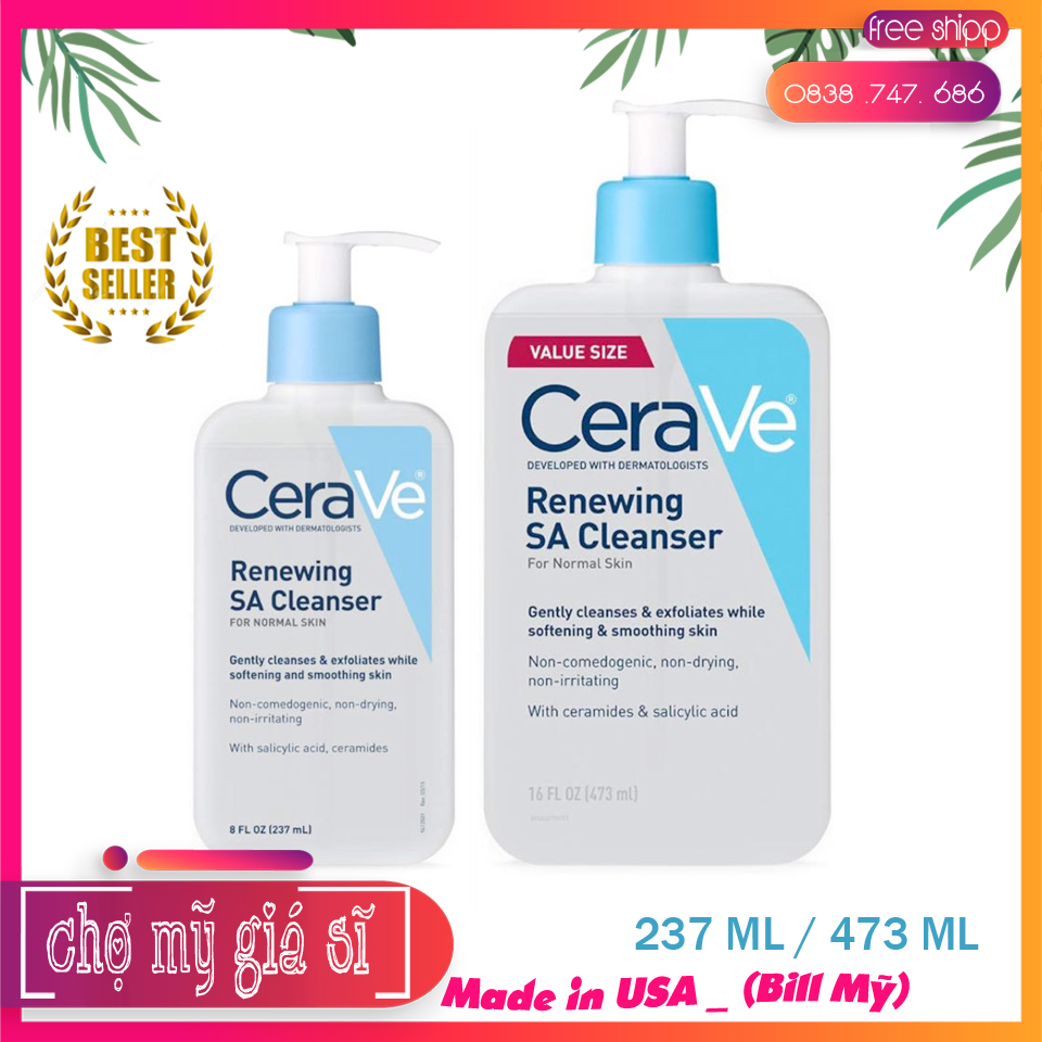 Sữa rửa mặt Cerave Renewing SA Cleanser sạch sâu giảm mụn 473ml
