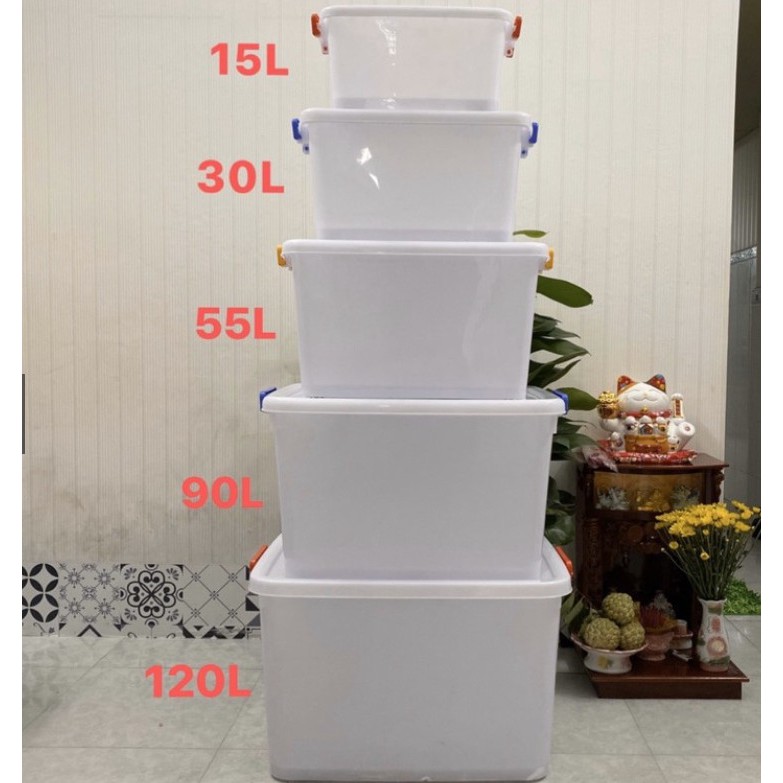 Thùng nhựa vuông đựng đồ đa năng có bánh xe duy tân 15l/30l/55l/90l/120l
