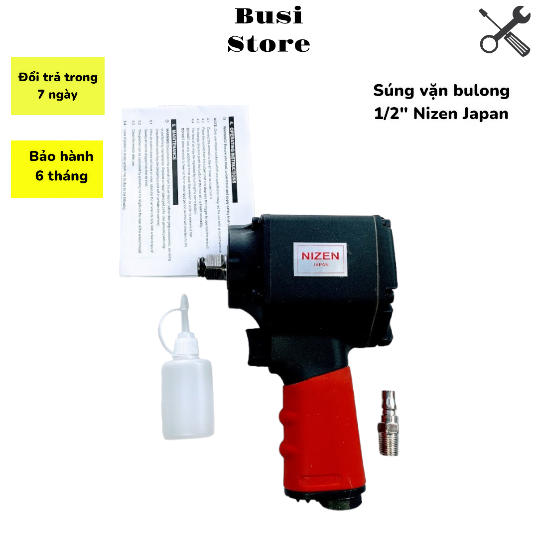 Máy bắn bulong dùng hơi, Súng xiết bulong gầm dùng hơi Nizen 1/2" đen lùn - Bảo hành 6 tháng