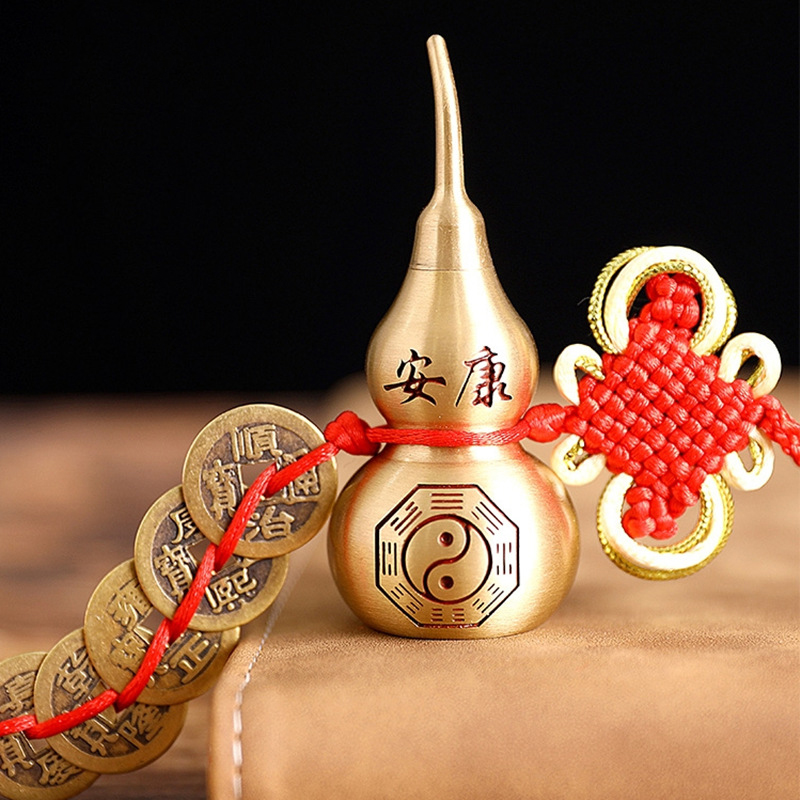 Dây Treo Hồ Lô Bát Quái 5 Xu Ngũ Đế Bằng Đồng Phong Thủy (Trang Trí Tết, Cửa Nhà, Cây Mai Đào,... cbtet cbmk cbmkd )