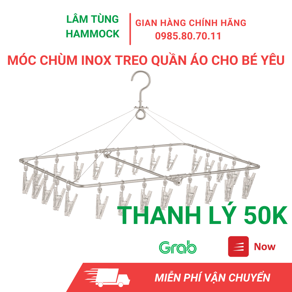 Thanh Lý Móc chùm inox 32 kẹp, móc chùm phơi đồ quần áo em bé giá siêu rẻ