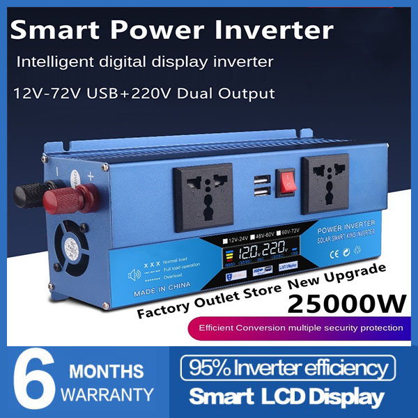 ❤️ Biến tần điện thông minh ❤️ 25000W Nhà máy gốc Power Inverter DC12V-24V đến AC 220V với LED Màn hình kỹ thuật số thông minh Biến tần năng lượng mặt trời Biến tần xe hơi Biến tần [Biến tần 12v đến 220V/Một biến tần năng lượng mặt trời/Biến tần pin/Biến
