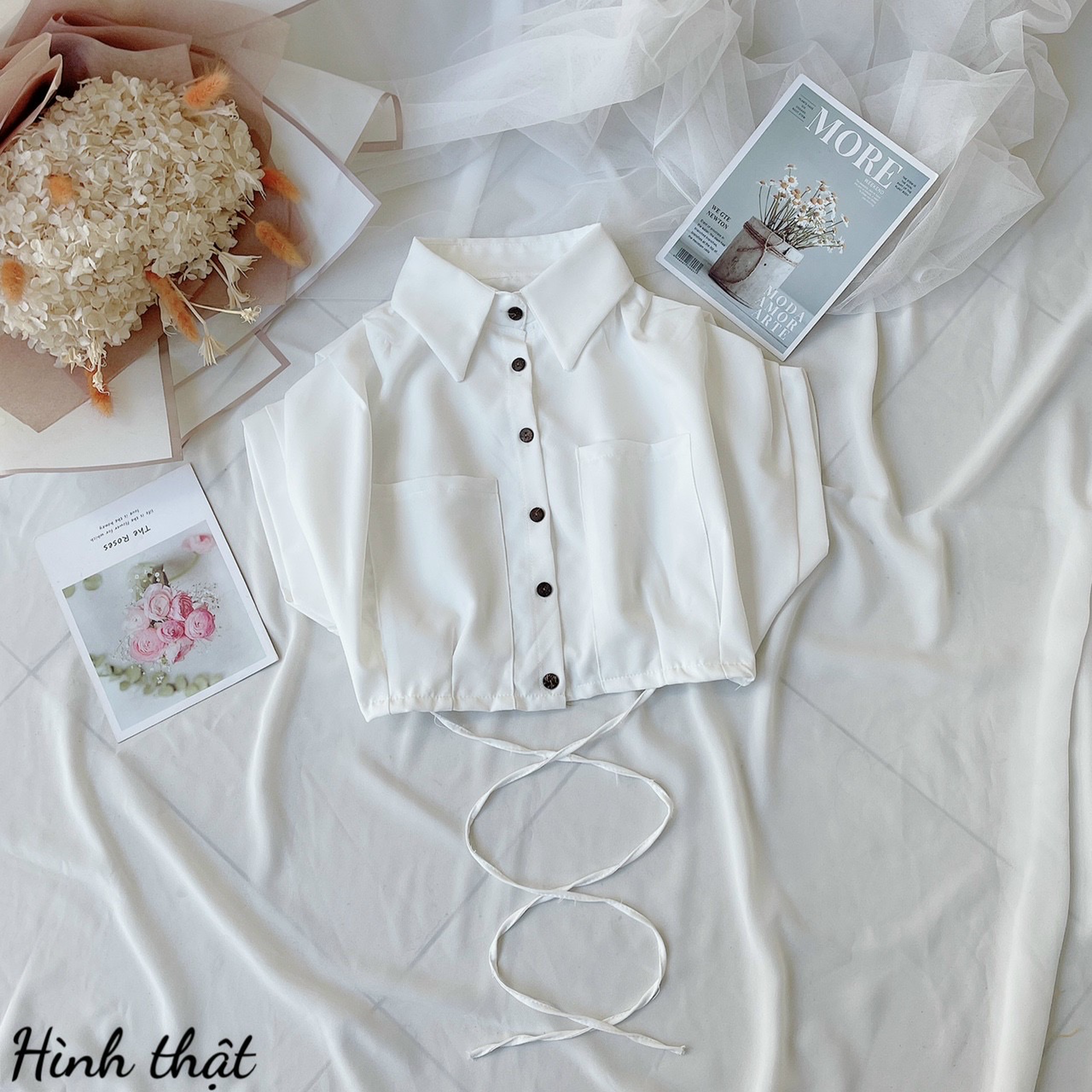 Hot 🔥🔥🔥 Áo sơ mi croptop dây chéo bụng - Ảnh thật