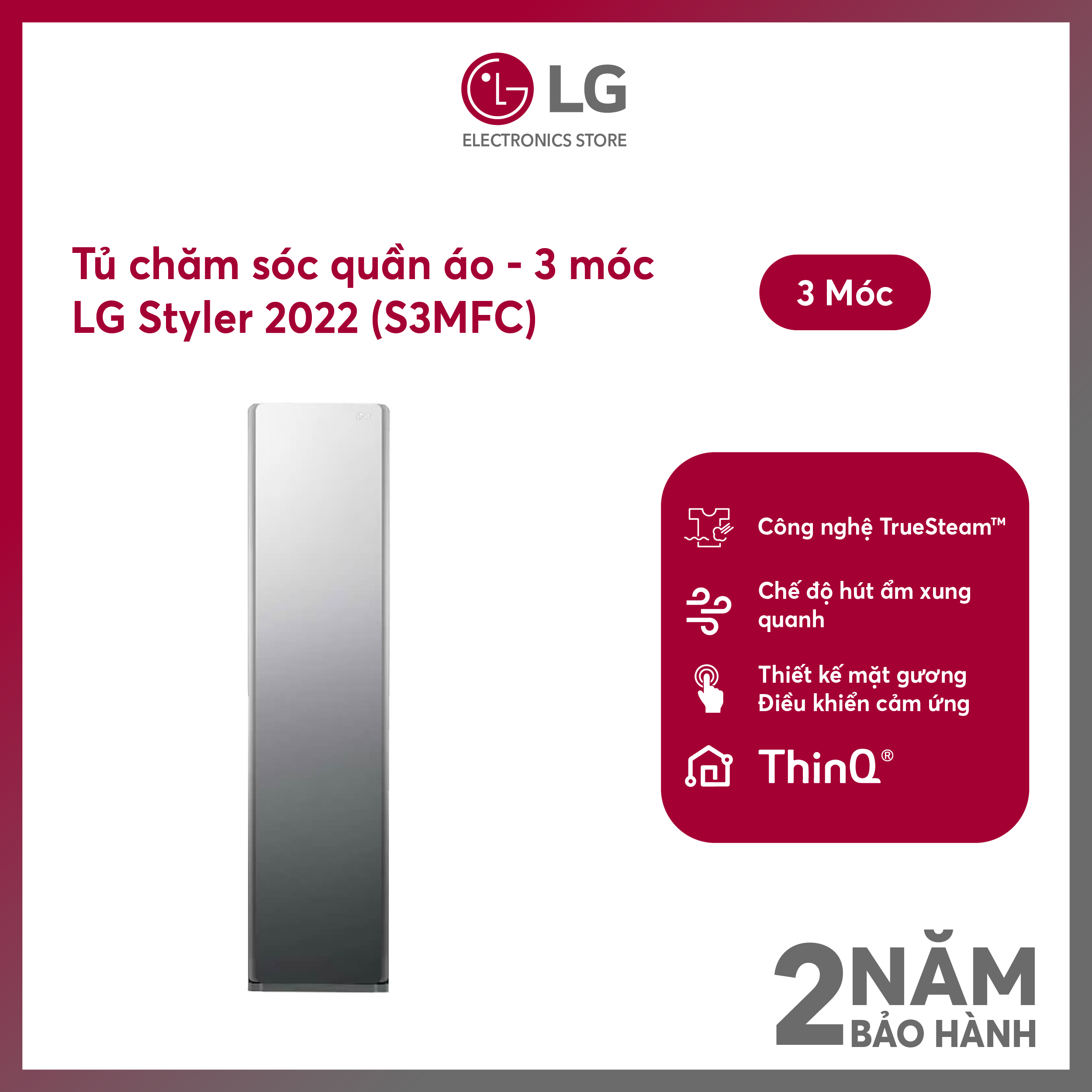 [FreeSHIP COD + Lắp Hà Nội] Tủ chăm sóc quần áo thông minh LG Styler Inverter Màu gương kính S3MFC