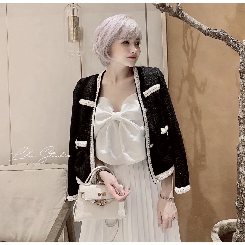Áo khoác dạ tweed chuẩn hàng đẹp form đẹp cho nữ - Áo khoác dạ chạy ngọc chắc chắn form ngắn