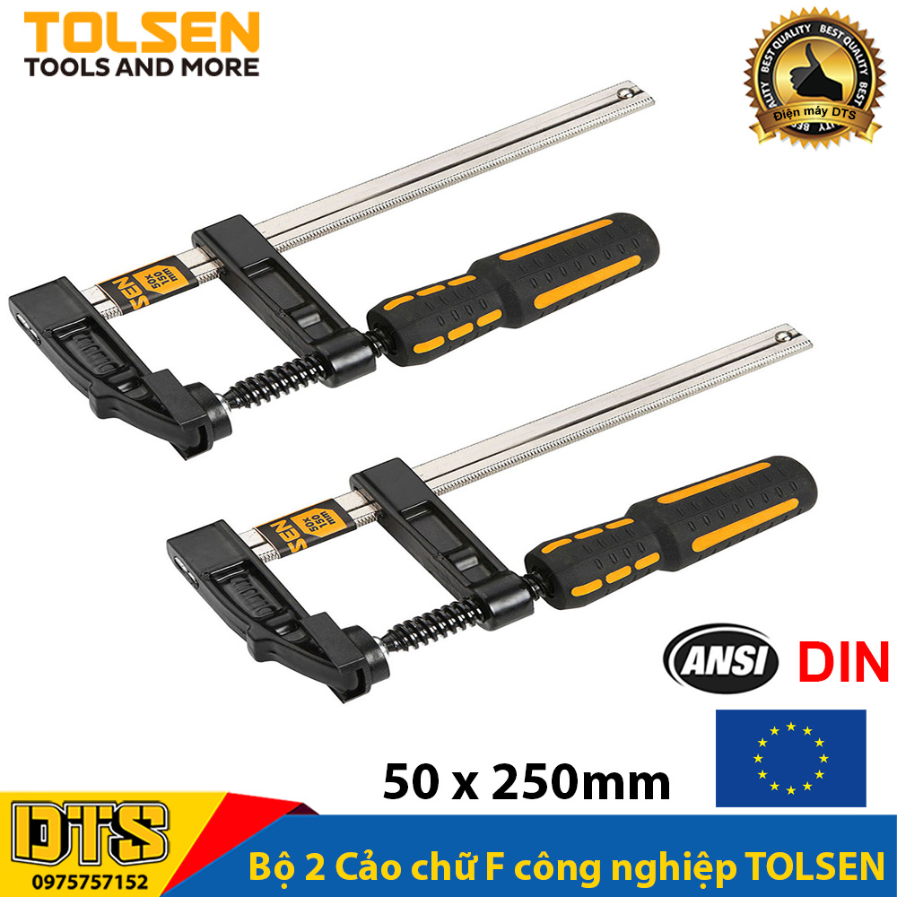 Bộ 2 Cảo chữ F công nghiệp cán nhựa  50 x 250mm TOLSEN - Tiêu chuẩn xuất khẩu Châu Âu (Vam kẹp gỗ chữ F)