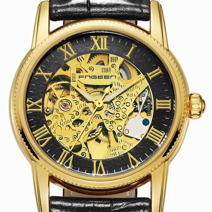 Đồng Hồ Cơ Nam Automatic FNGEEN Lộ Cơ 2 Mặt Cao Cấp Giá Rẻ Mạ Vàng Dây Da Thật Chống Xước Chống Nước