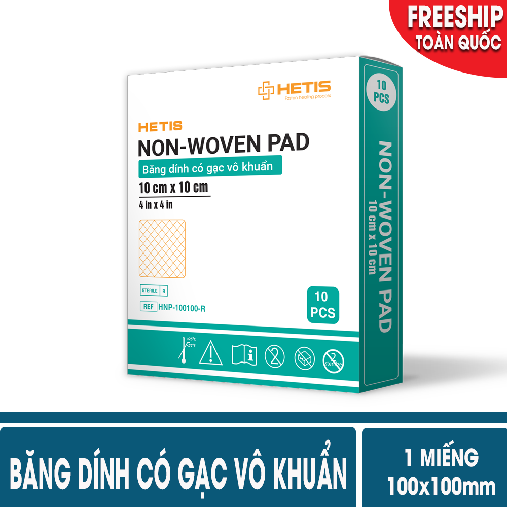 [Nhiều size] Hộp 10 miếng Băng dính có gạc vô khuẩn HETIS Non-Woven Pad - Gạc vô khuẩn, gạc tiên tiến chăm sóc vết thương