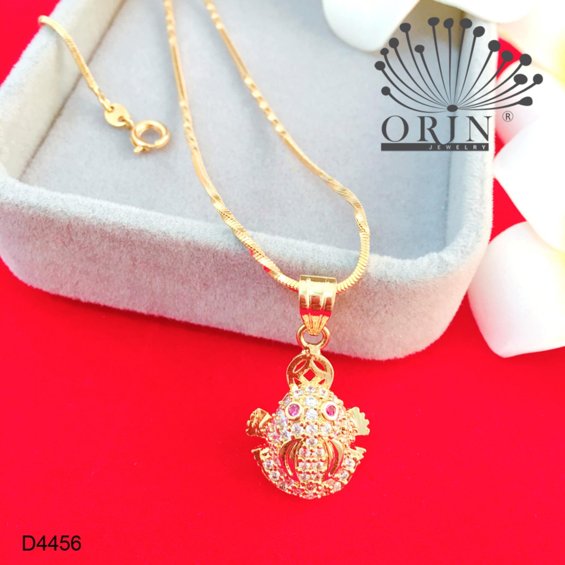 Dây chuyền mạ vàng 24k dạng mì xoắn mặt cóc ngậm tiền tài lộc may mắn đính đá thiết kế cao cấp Orin D4456 - Long Tien