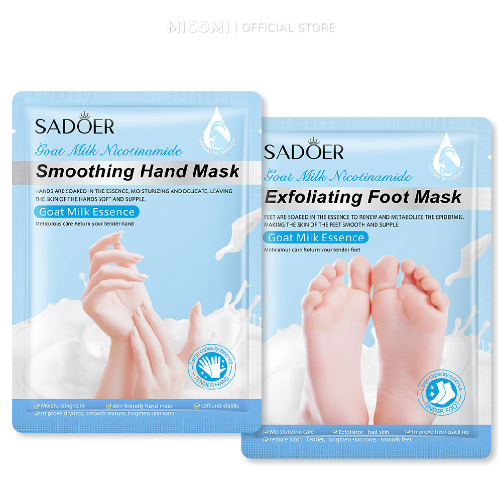 COMBO 3 Mặt Nạ Ủ Tay Chân Sữa Dê Dưỡng Trắng Da Mềm Mịn Mờ Nếp Nhăn Cấp Ẩm Mask Đắp Bổ Sung Niacinamide Sạch Tế Bào Chết SADOER 35G MICOMI Cosmetics