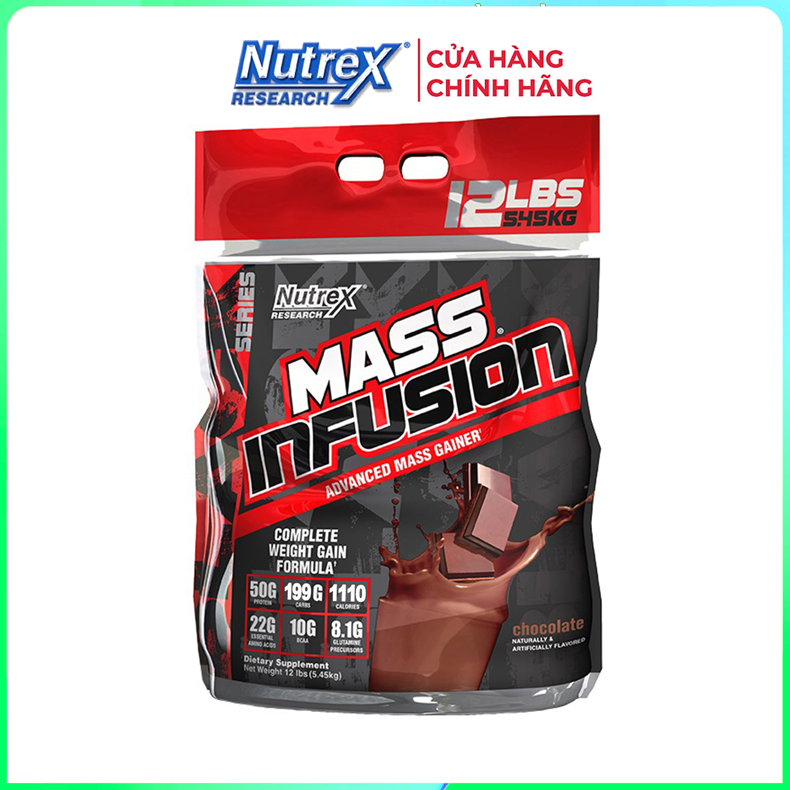 Sữa tăng cân tăng cơ Mass Infusion của Nutrex bịch lớn 5.45 kg có enzym tiêu hóa tăng hấp thu, xây dựng và phát triển cơ bắp nhanh cho người gầy kén ăn, khó hấp thu, giúp tăng cân bền vững