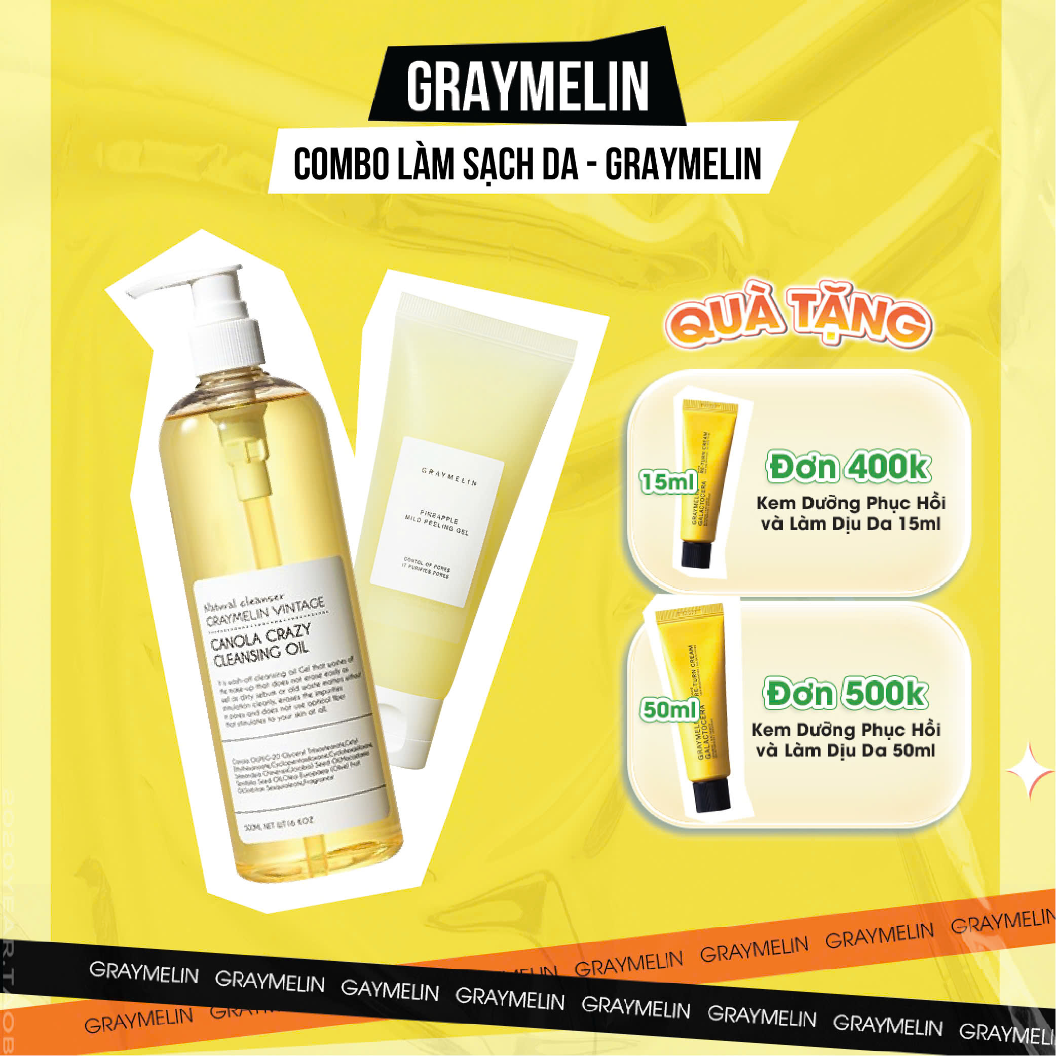 Bộ đôi sản phẩm làm sạch da graymelin dầu tẩy trang hoa cải và gel tẩy da chết 100ml