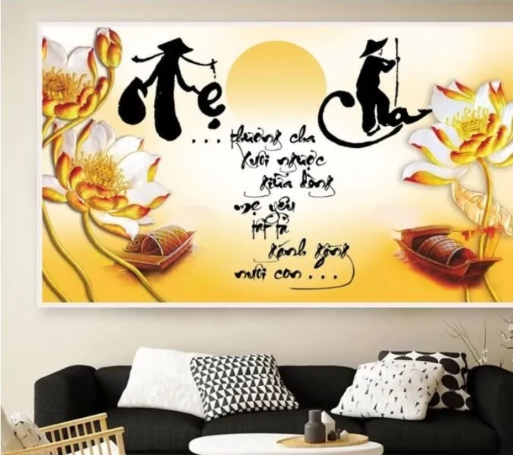 Tranh Dán Tường 3D - Miếng Dán Tường 3D- Tranh In Decal Cao Cấp Chống Thấm Mốc, Phù Hợp Dán Phòng Khách Làm Quà Tặng Hiếu Kính Cha Mẹ