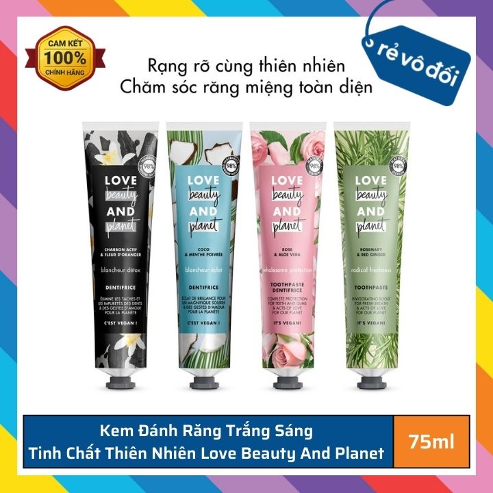 Kem đánh răng trắng sáng tinh chất thiên nhiên Love Beauty And Planet 75ml - Nhập khẩu Châu Âu