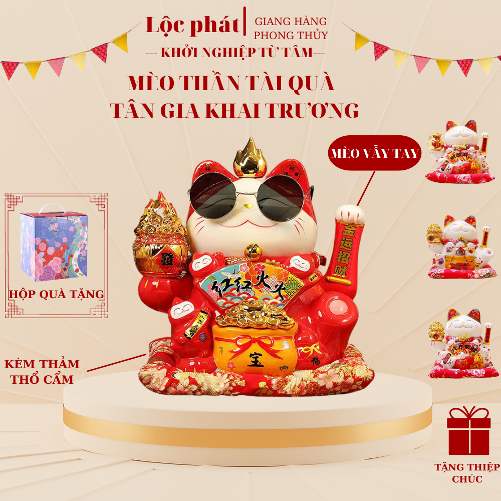 Mèo thần tài vẫy tay Lộc phát gốm sứ Nhật quà tặng tân gia khai trương